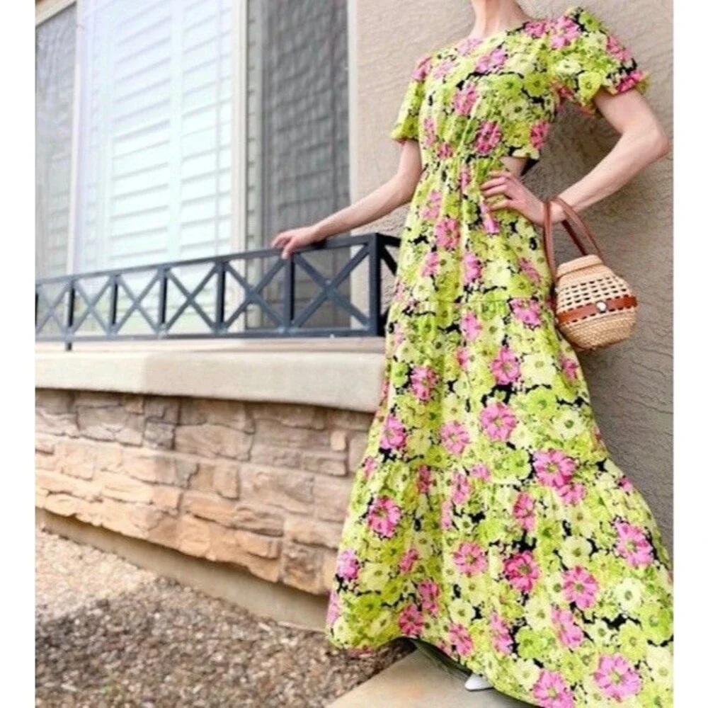 WAYF Plaza Cutout Tiered Maxi Dress